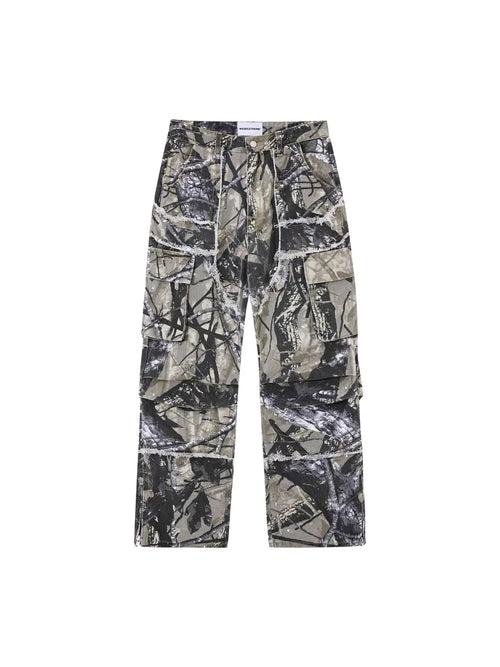 Camouflage Y2K Baggy Flare Cargo Jeans for Men