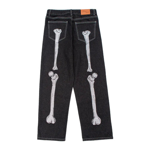 Men's Dark Skeleton Embroidered Jeans